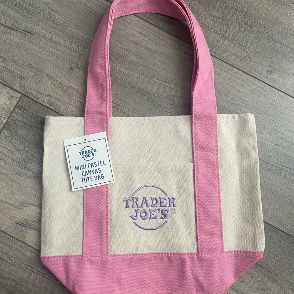 trader joe’s mini pink tote bag